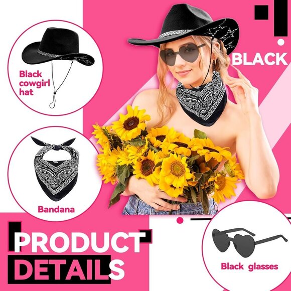 Cowgirl Hat and Bandana with Glitter Rhinestones and Heart Sunglasses for Women - Picture 3 of 6
